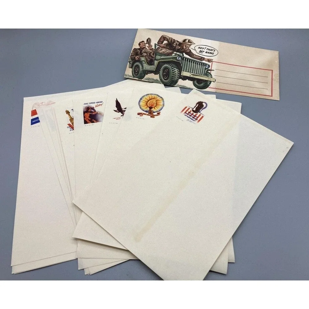 Vintage WW2 homefront stationery Jacques Minkus Patriotic Paper 1942 illustrated